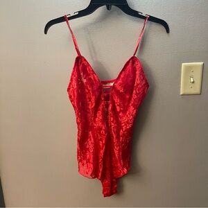 NWT Vintage 80’s Gold Tag Victoria’s secret elegant red velour Bodysuit